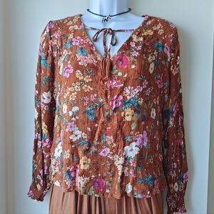 Boho Floral Peasant Sparkly Blouse